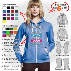 Felpa Zip Fashion con Cappuccio da Donna