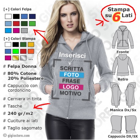 felpe personalizzate, felpe donna, felpa cappuccio donna, felpa zip, felpa donna, felpe ragazza, felpe online, felpe cappuccio