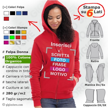 felpe con cappuccio, felpe personalizzate, felpa zip, felpe cotone biologico, felpe da donna, felpe con cerniera