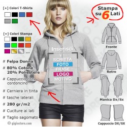 felpe personalizzate, felpa cappuccio donna, felpe con zip, felpe con cerniera, felpe stampate, crea la tua felpa, felpe ragazza