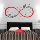 Wall Sticker Simbolo Infinito Tema Amore Personalizzato Tuo Nome Adesivi Murali Parete Decorazione Camera da Letto Rosso - Nero