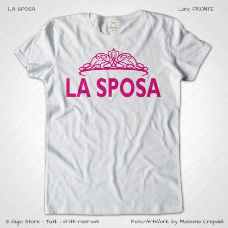 Magliette Matrimonio Addio al Nubilato La Sposa T-Shirt colore Bianco Stampa Personalizzata Fucsia Taglia XS, S, M, L, XL, XXL