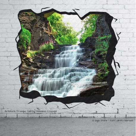 Trompe l'Oeil Adesivi Wall Sticker per la casa, Foto Fiume Cascata stampato in HD su materiale qualità MADE in ITALY Gigio Store