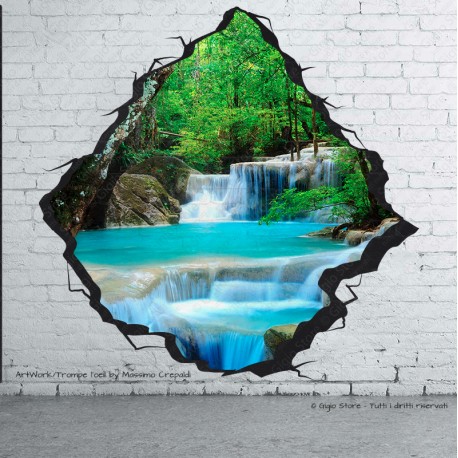 Trompe l'Oeil Adesivi Murali Wall Sticker Fiume con Cascata stampa HD qualità MADE in ITALY facile da attaccare su muri e pareti