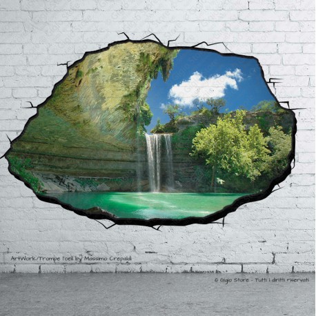 Trompe l'Oeil Adesivi idee regalo Murali Wall Sticker Lago con Cascata stampa HD qualità MADE in ITALY Wallpaper per muri pareti