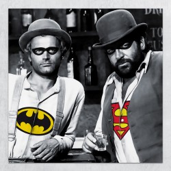 Poster Wall Art Murale Bud Spencer Terence Hill parodia Batman Superman realizzato da grafiche image studio in italia