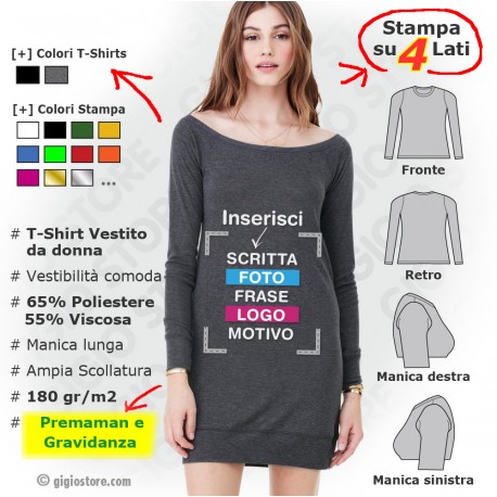 Magliette Vestito Personalizzate Premaman Prenatal manica lunga Gravidanza