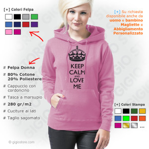 Felpa Keep Calm and Love, Felpe con cappuccio donna, Felpe Keep Calm Personalizzate, Stampa Felpe Online, Crea Felpe Keep Calm