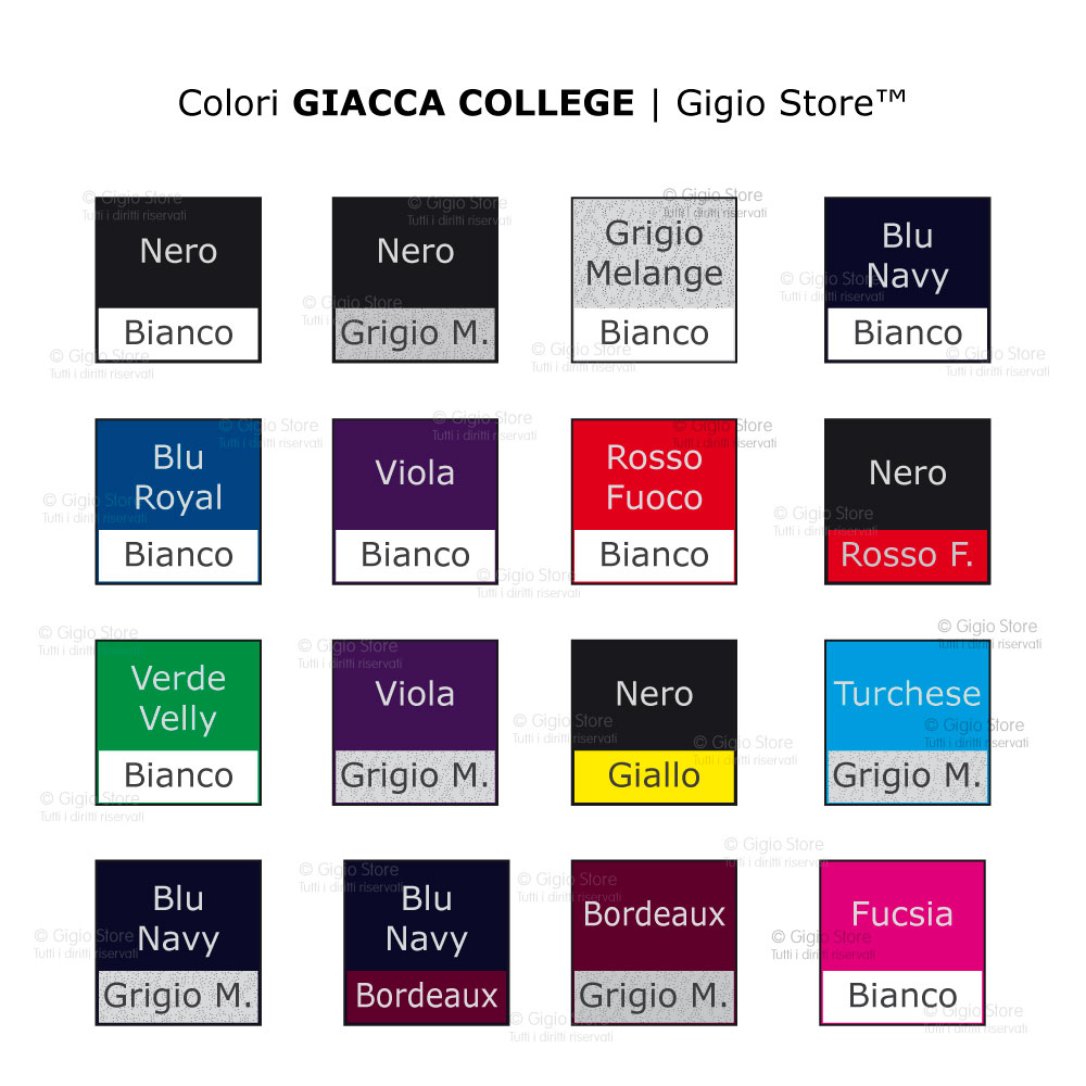 Giacca College Nera, Bianca, Rossa, Blu, Rosa, Verde, Grigia, Viola, Azzurra e Bordeaux