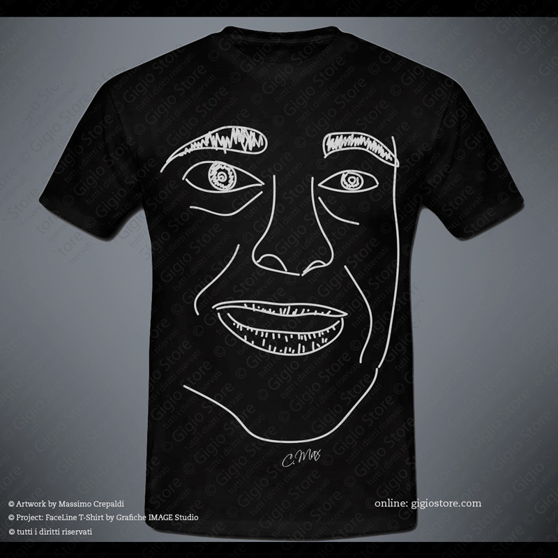 Magliette Personalizzate con i tratti somatici del viso, occhi, naso, bocca, tramite linee disegnate per te da Gigio Store e stampate su tessuto.